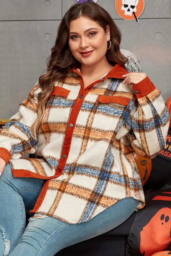 Plus Size Plaid Button Down Jacket on Sale - Image 5