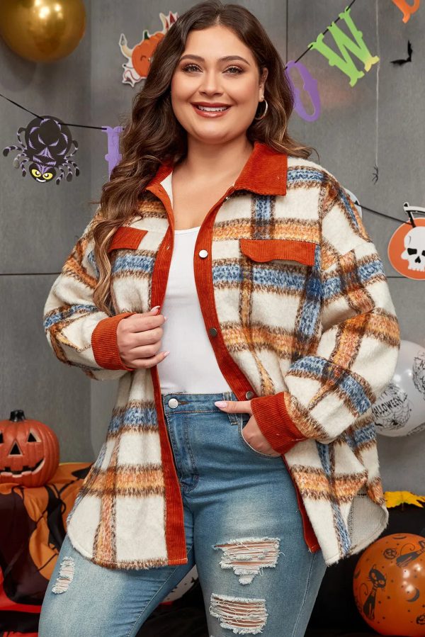 Plus Size Plaid Button Down Jacket on Sale - Image 2
