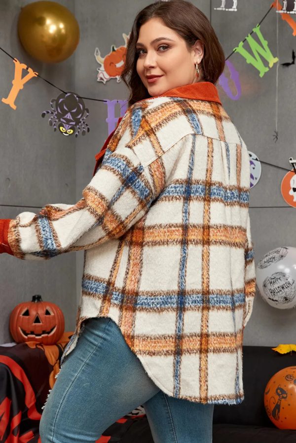 Plus Size Plaid Button Down Jacket on Sale - Image 3