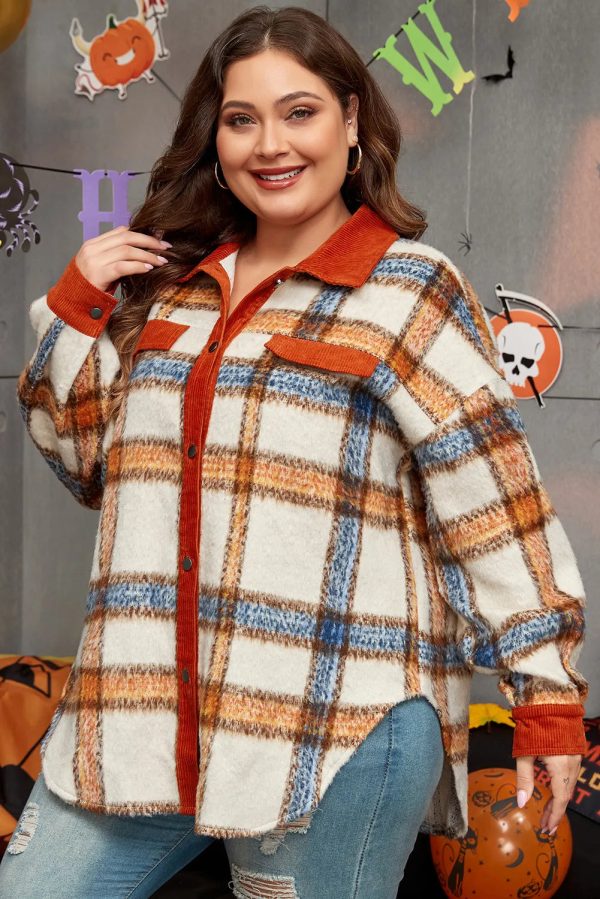 Plus Size Plaid Button Down Jacket on Sale - Image 4
